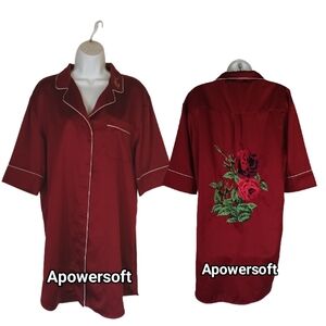 Bed To Brunch Maroon Satin Boyfriend Sleep Shirt